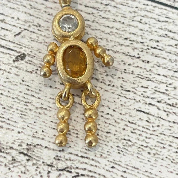 Vintage VTG Gold Tone Boy Birthstone Pendant Citrine November Stone Rhinestone - Picture 4 of 6